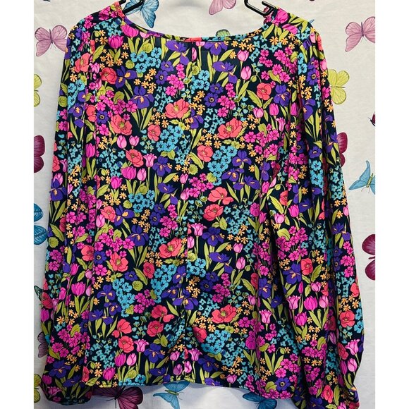 Floral Chiffon Womens Blouse With Long Sleeves & V Neckline 4XL Lightweight - Picture 2 of 2